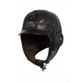 Шлем кожаный на флисе (с козырьком) коричневый (Шлем)