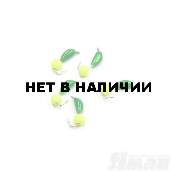 Мормышка безнасадочная Яман Банан зеленый, d-4 мм, 1 г, шарик желтый неон (5 шт.) Я-МР1835