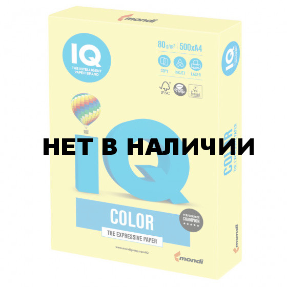 Бумага цветная для принтера IQ Color А4, 80 г/м2, 500 листов, лимонно-желтая, ZG34