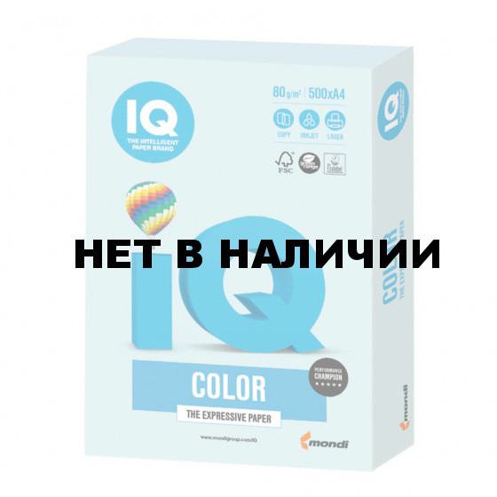 Бумага цветная для принтера IQ Color А4, 80 г/м2, 500 листов, светло-голубая, BL29