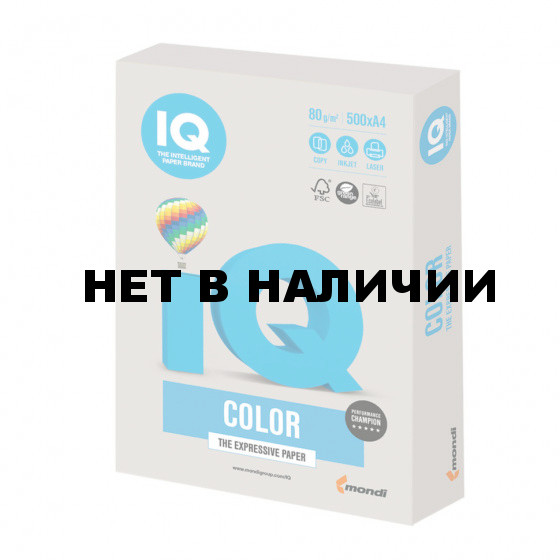 Бумага цветная для принтера IQ Color А4, 80 г/м2, 500 листов, серая, GR21