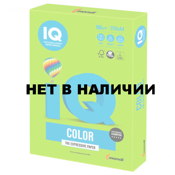 Бумага цветная для принтера IQ Color А4, 160 г/м2, 250 листов, зеленая, MA42