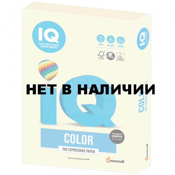 Бумага цветная для принтера IQ Color А4, 160 г/м2, 250 листов, ванильная, BE66