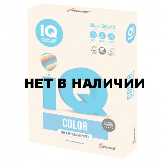 Бумага цветная для принтера IQ Color А3, 80 г/м2, 500 листов, кремовая, CR20