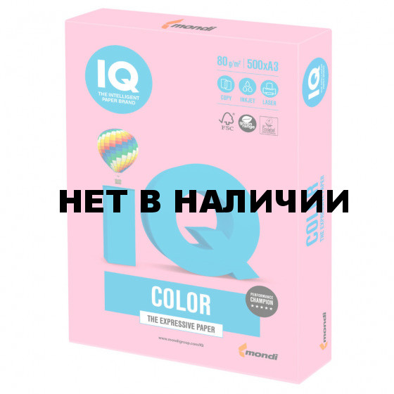 Бумага цветная для принтера IQ Color А3, 80 г/м2, 500 листов, розовая, PI25