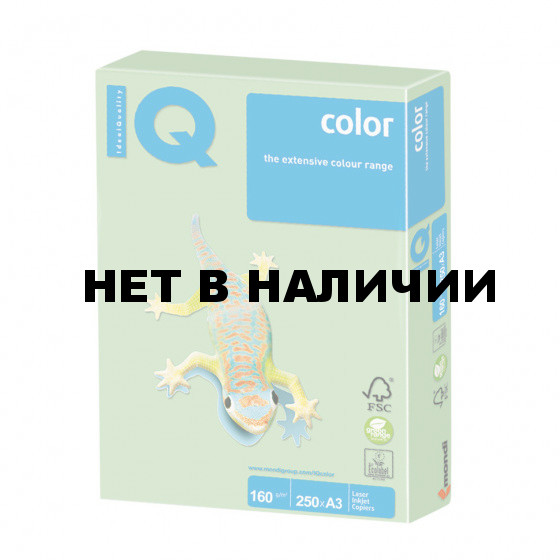 Бумага цветная для принтера IQ Color А3, 160 г/м2, 250 листов, зеленая, MG28