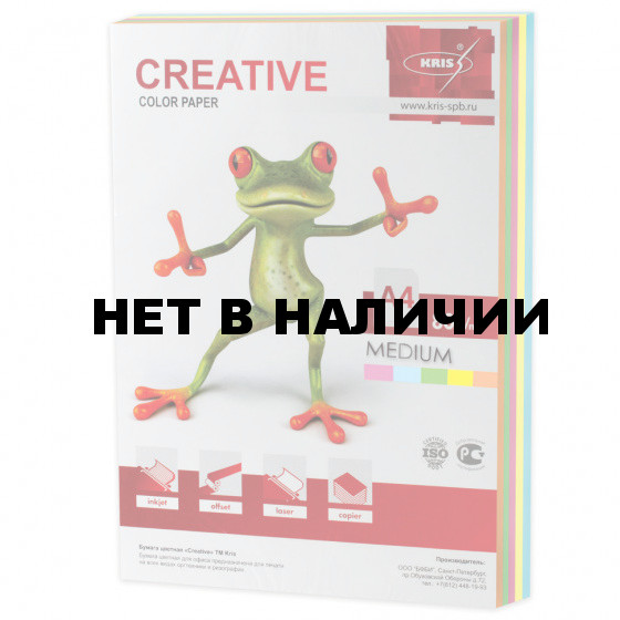 Бумага цветная Creative Color А4, 80 г/м2, 250 листов, 5 цветов, БОpr-250r