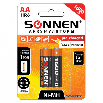 Батарейки аккумуляторные Sonnen HR06 (АА) Ni-Mh 1600 mAh 2 шт (454233)