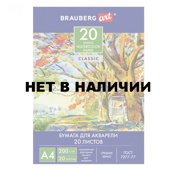 Папка для акварели А4 Brauberg Art Classic Летний день 20 листов, 200 г/м2, мелкое зерно 111073