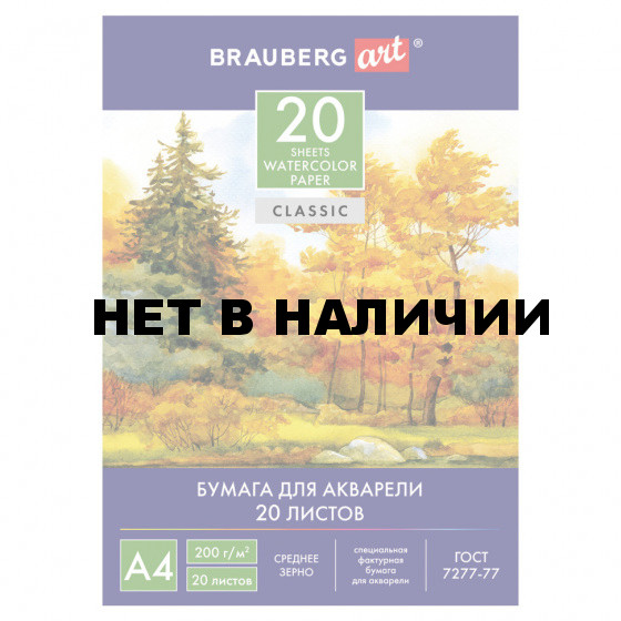 Папка для акварели А4 Brauberg Art Classic Осенний лес 20 листов, 200 г/м2, мелкое зерно 125226