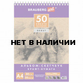 Скетчбук 205х290 мм Brauberg Art Debut 50 листов, 80 г/м2, крафт бумага 110982