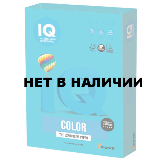 Бумага цветная для принтера IQ Сolor А3, 80 г/м2, 500 листов, светло-синяя, AB48