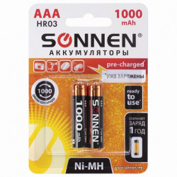 Батарейки аккумуляторные Sonnen HR03 (AAA) Ni-Mh 1000 mAh 2 шт 454237