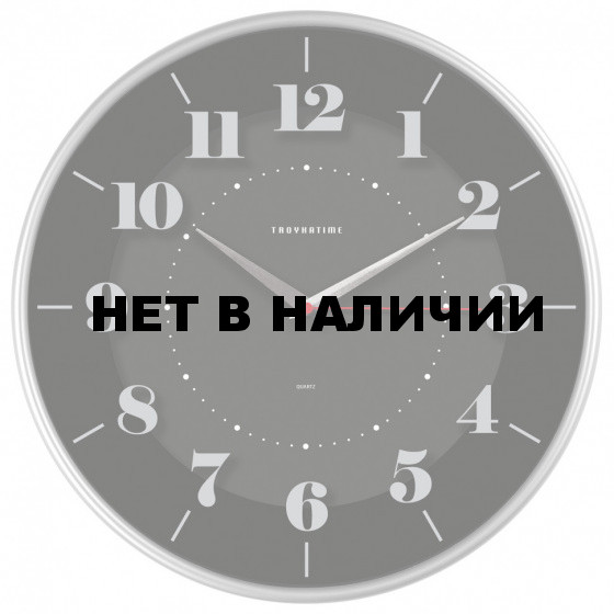 Часы настенные Troykatime (Troyka) 77777740, круг, черные, серебристая рамка, 30,5х30,5х5 см 454244