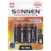 Батарейки аккумуляторные Ni-Mh пальчиковые к-т 4 шт АА HR6 1600 mAh SONNEN 455605 (1)