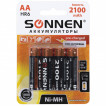 Батарейки аккумуляторные Ni-Mh пальчиковые к-т 4 шт АА HR6 2100 mAh SONNEN 455606 (1)