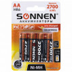 Батарейки аккумуляторные Ni-Mh пальчиковые к-т 4 шт АА HR6 2700 mAh SONNEN 455607 (1)