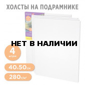 Холсты на подрамнике в кор. НАБОР 4 шт. (40х50 см), 280 г/м2, грунт, BRAUBERG ART DEBUT, 192512 (1)