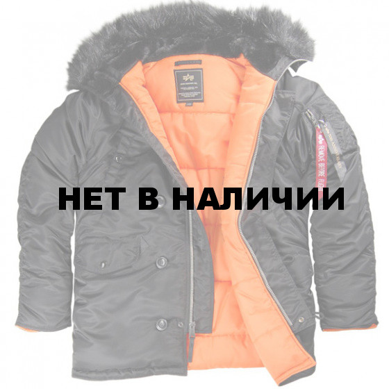 Куртка Slim Fit N-3B Parka black/orange w/black fur Alpha Indust