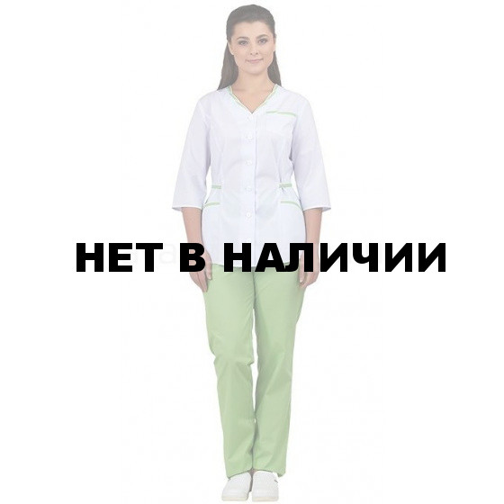 Комплект одежды медицинской женской Ольга NEW (блуза и брюки) белый+лайм