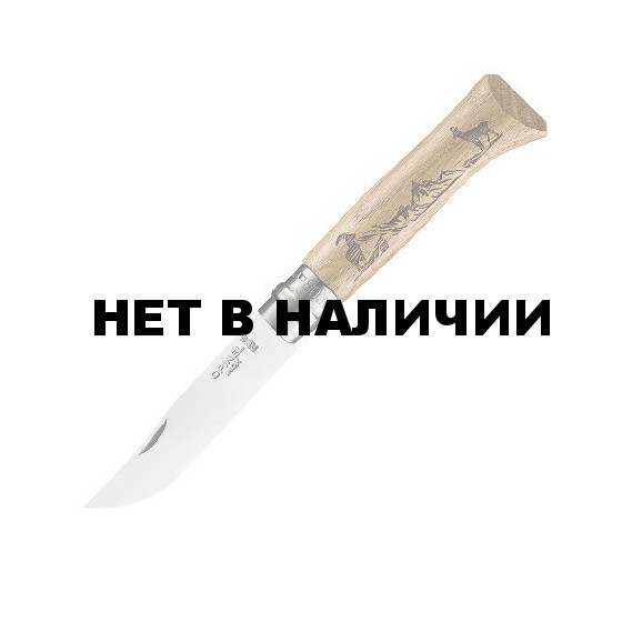 Нож Opinel №8, нержавеющая сталь, рукоять дуб, гравировка серна, 002336