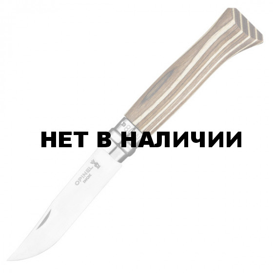 Нож Opinel №08, нержавеющая сталь, ручка из березы, коричневая ручка, 002388