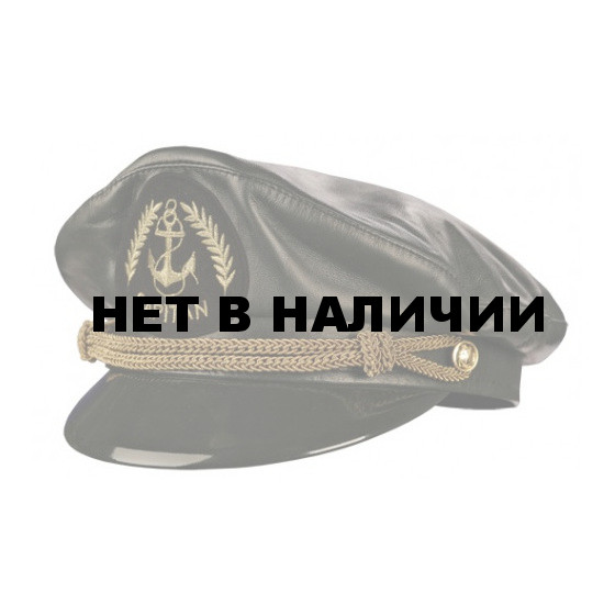Капитанка кожаная черная с вышитым шевроном Capitan