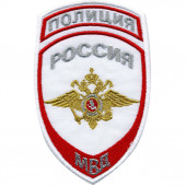 Нашивка на рукав Полиция Россия МВД парадная белая вышивка люрекс