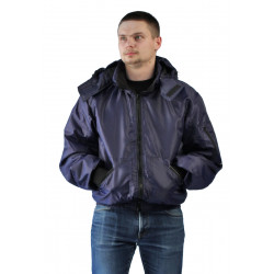 Куртка мужская Бомбер демисезонная, ткань Джордан темно-синяя (с капюшоном)