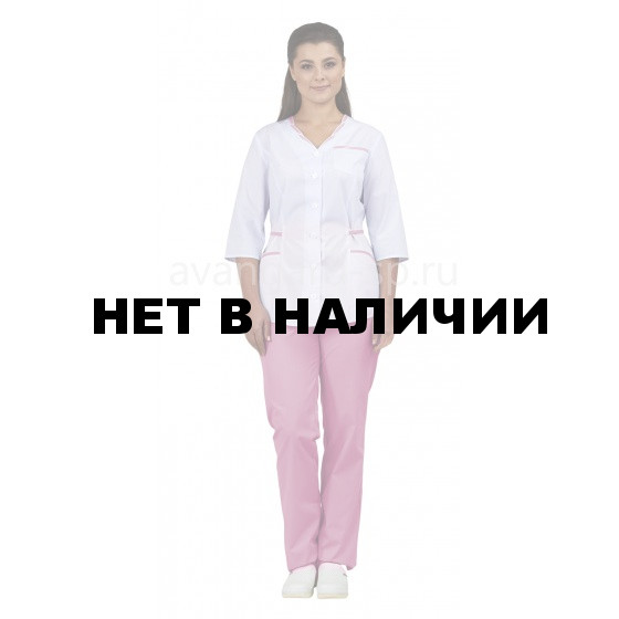 Комплект одежды медицинской женской Ольга NEW (блуза и брюки) белый+розовый