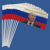 Комплект флажков с Путиным "Дай ему сил, чтобы он победил!" на палочке (10шт)
