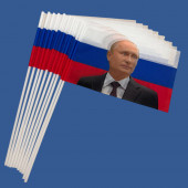 Комплект флажков с портретом Путина на палочке (10шт)