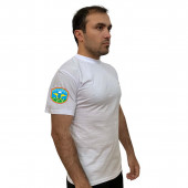 Белая футболка с термотрансфером Спецназ ГРУ на рукаве