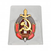 Латунный знак Заслуженный работник НКВД на подставке
