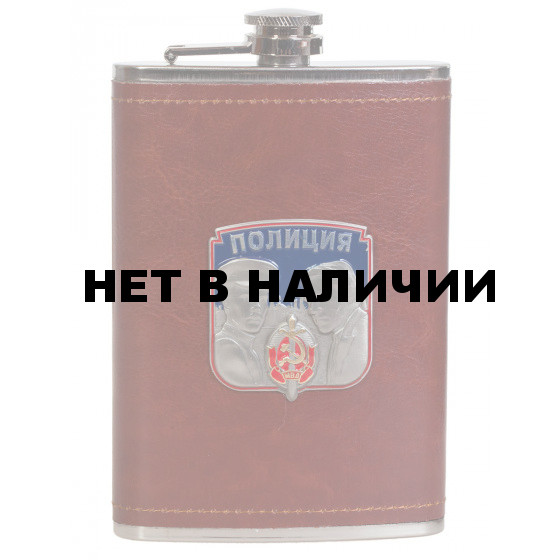 Плоская нержавеющая фляжка в чехле с накладкой Полиция