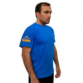 Васильковая футболка с термотрансфером ВДВ на рукаве