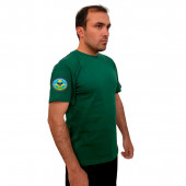 Зелёная футболка с термотрансфером Разведка ВДВ на рукаве
