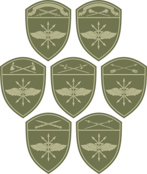 Подразделения связи войск Росгвардии, нарукавные знаки по округам на полевую форму - векторное изображение