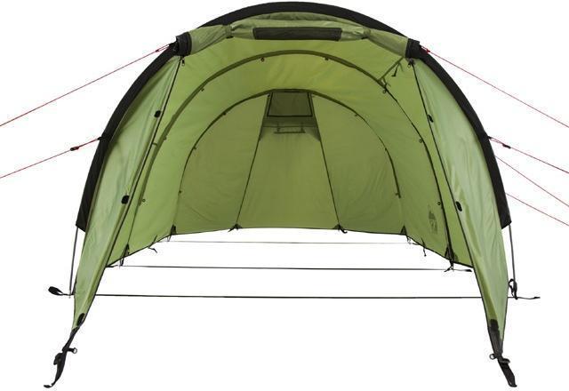 Палатка без спальни, общий вид Палатка без спальни, общий вид Трехместная туристическая палатка-полубочка с большим тамбуром KSL Half Roll 3 зеленый