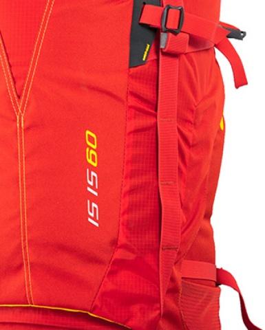 Петли molle для продевания шнура и крепления дополнительных вещей - Женский трекинговый туристический рюкзак Isis 60 red