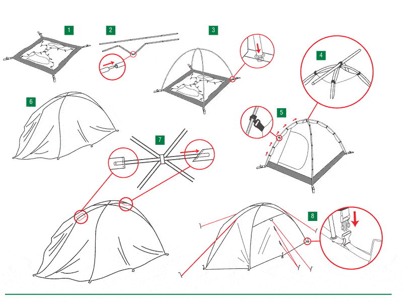 Инструкция по установке Универсальная двухместная туристическая палатка с двумя входами и двумя тамбурами Alexika Rondo 2 зеленый