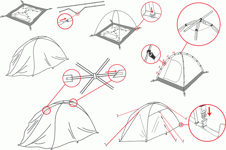 Инструкция по установке Универсальная четырехместная туристическая палатка с двумя входами и двумя тамбурами Alexika Rondo 4 Plus зеленый