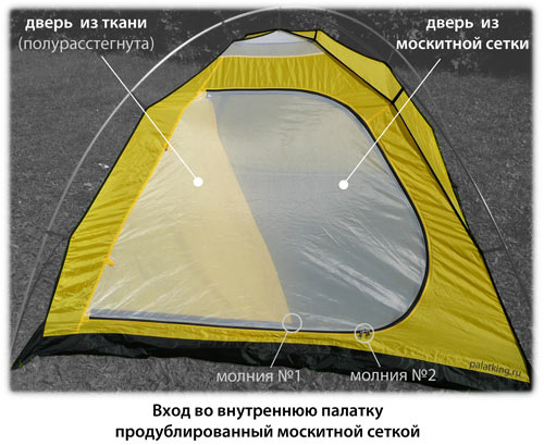 Вход палатки продублированный москитной сеткой