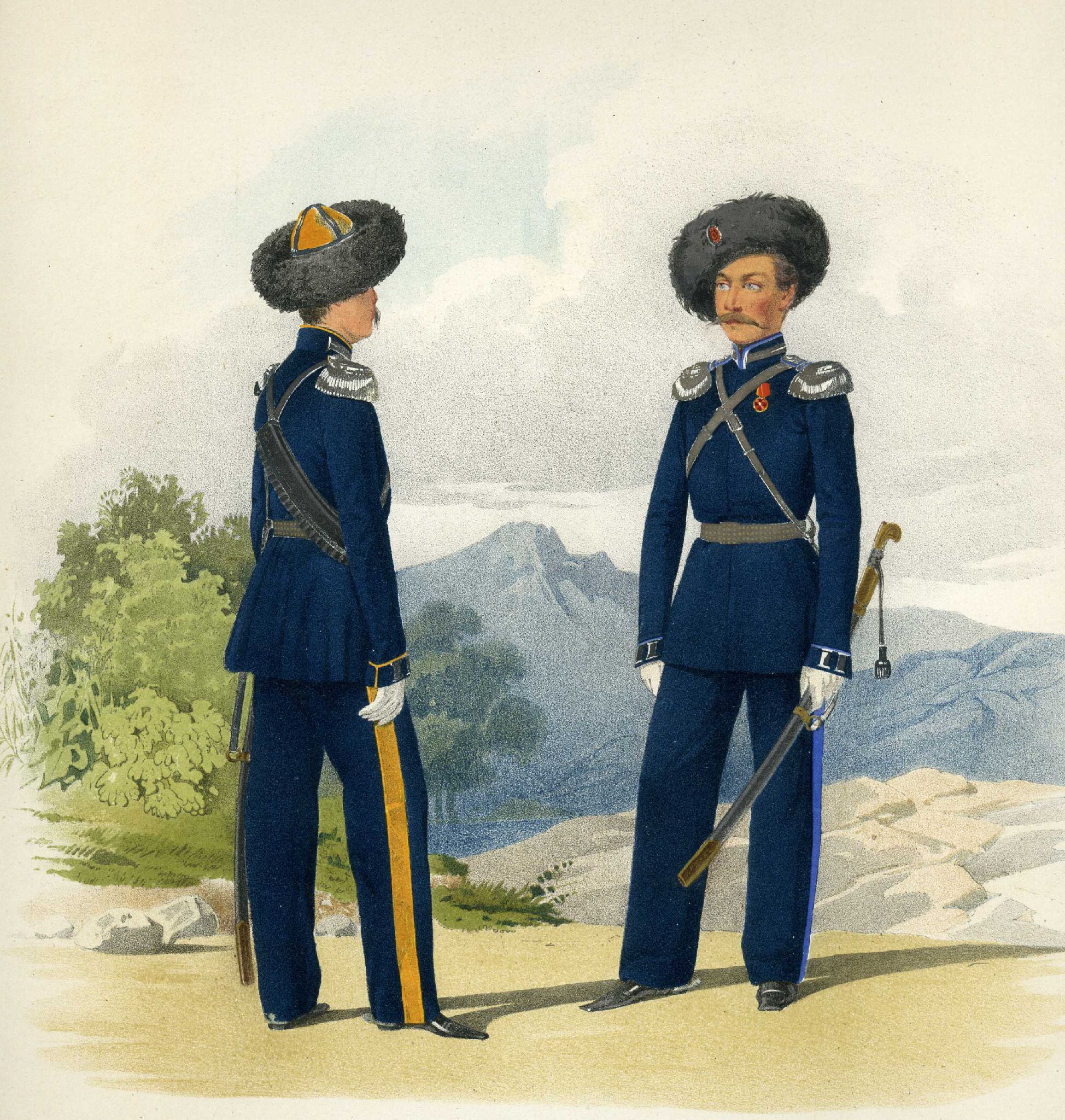 Штаб-офицеры Астраханского и Дунайского казачьих войск (парадная форма). 18 марта 1855 г.