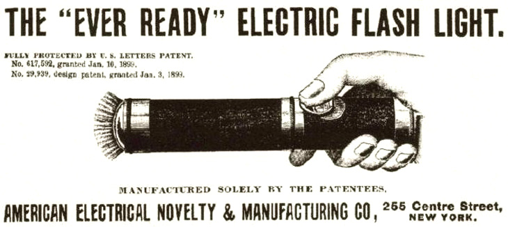 Первый ручной фонарь электрический запатентован Конрад Хьюбертом. 