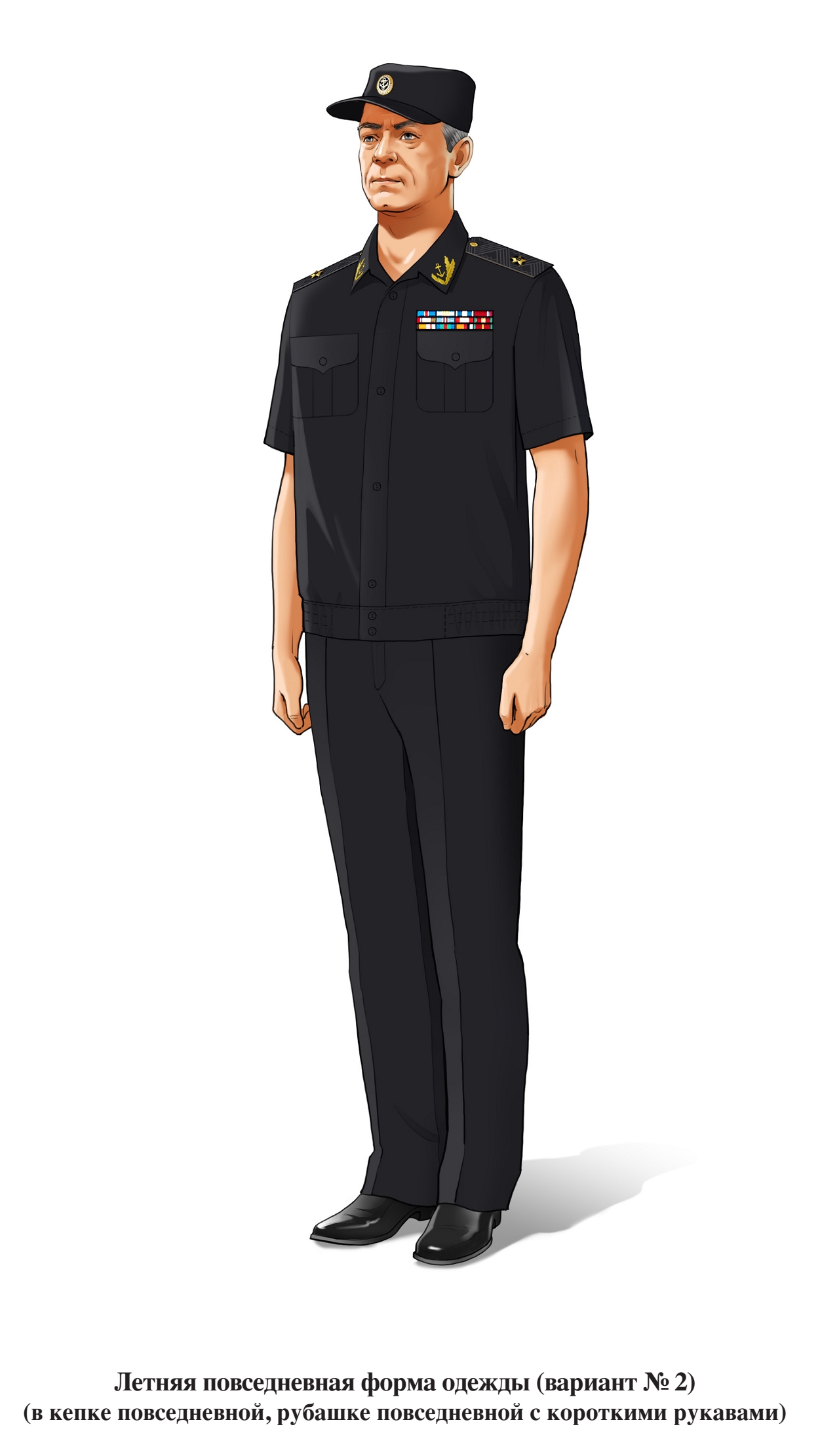 Адмирал, летняя повседневная форма ВМФ, в повседневной рубашке с коротким рукавом и кепке