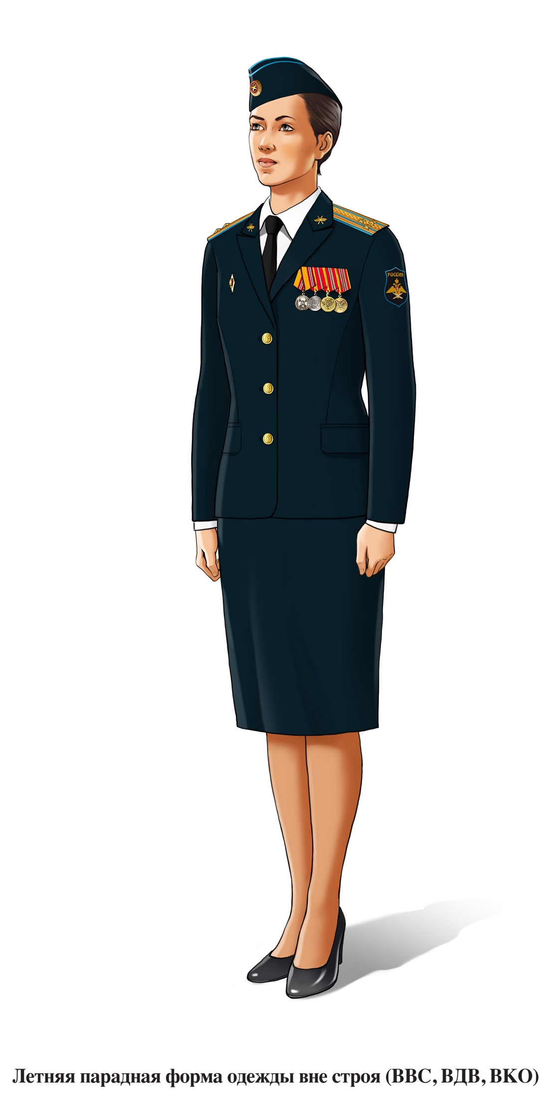 Летняя парадная форма военнослужащих женского пола ВВС и ВДВ вне строя