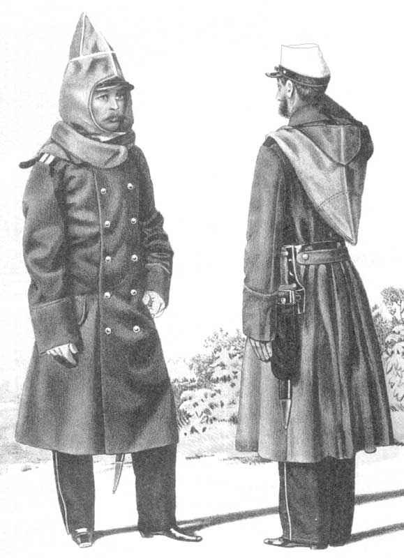 Обер-офицер (слева) и рядовой в башлыках, 1862 год.