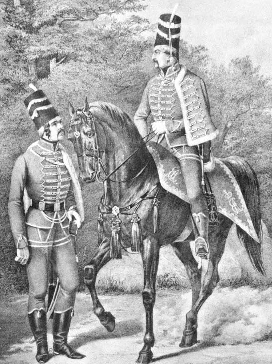 Униформа унтер-офицера (слева) и офицера Сербского гусарского полка, 1763-1776 годы.