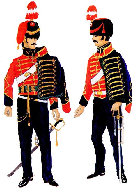 Офицер (слева) и рядовой гусар полка «Гусары Жунина» (Husares de Junín), 1830 год